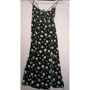 Forever 21 Dress Women's Large Black Floral Summer Open Back Strap Maxi Slit New